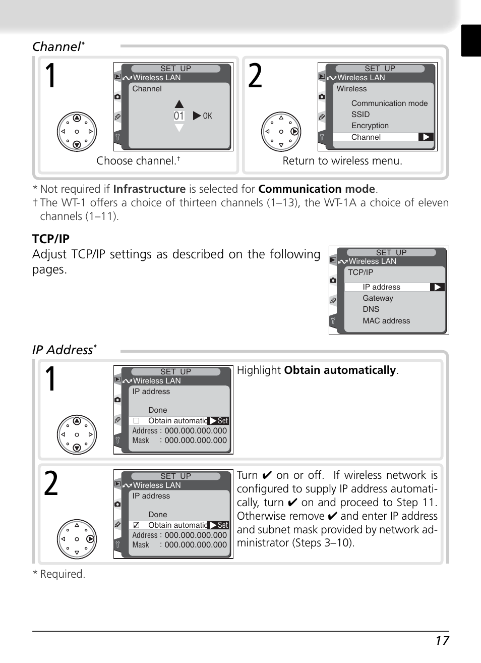 Channel, Ip address | Nikon WT-1 User Manual | Page 24 / 137