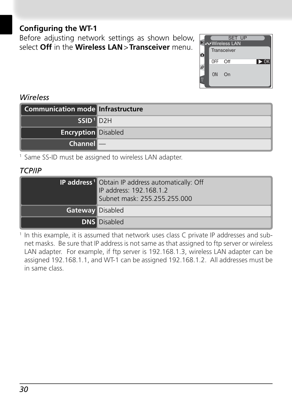 Wireless, Tcp/ip | Nikon WT-1 User Manual | Page 37 / 137