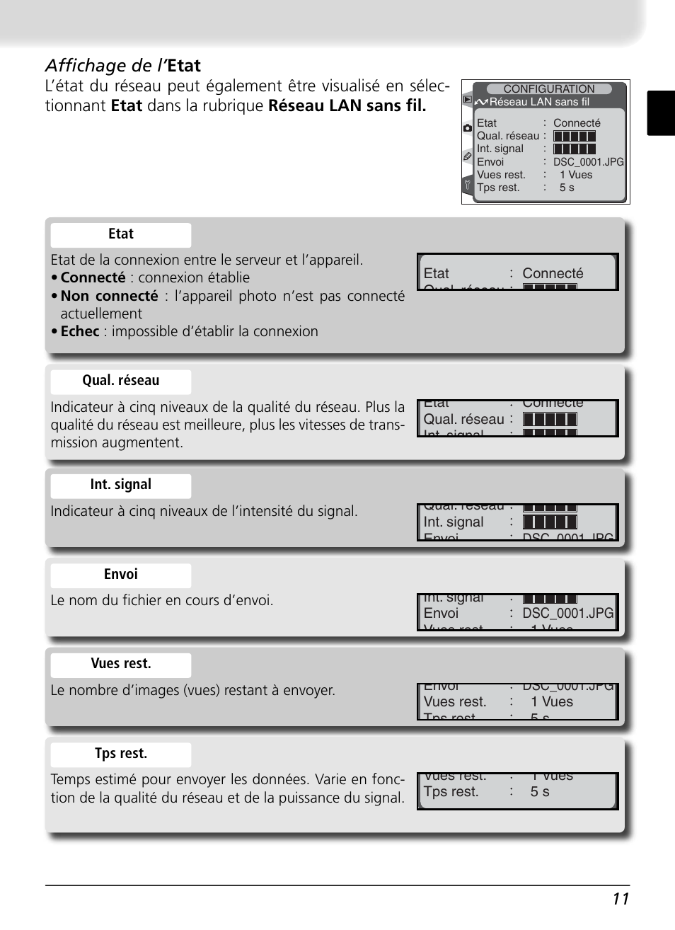 Affi chage de l’ etat | Nikon WT-1 User Manual | Page 63 / 137