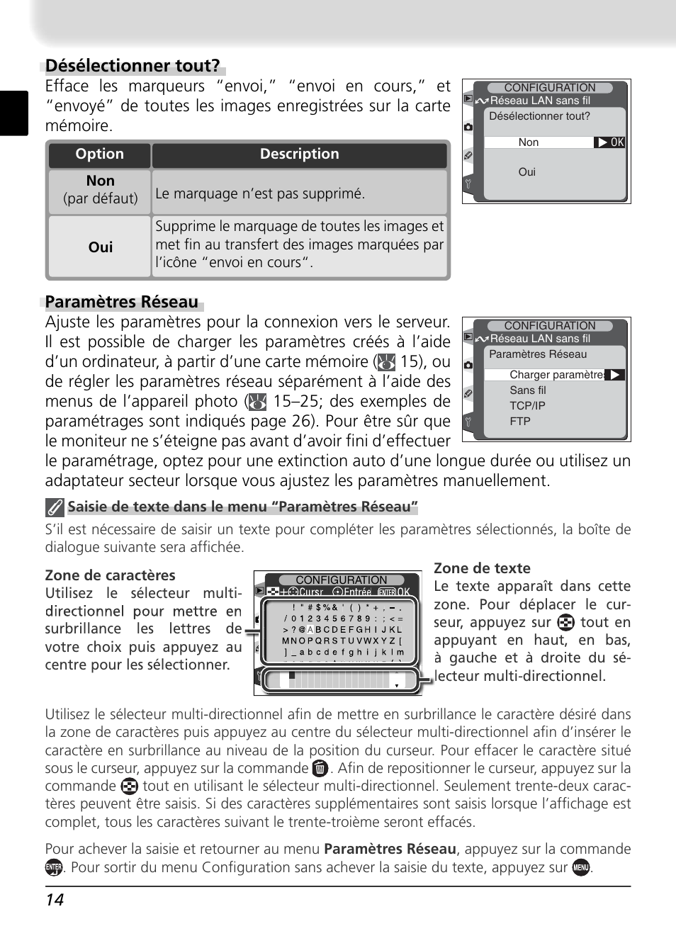 Désélectionner tout, Paramètres réseau | Nikon WT-1 User Manual | Page 66 / 137