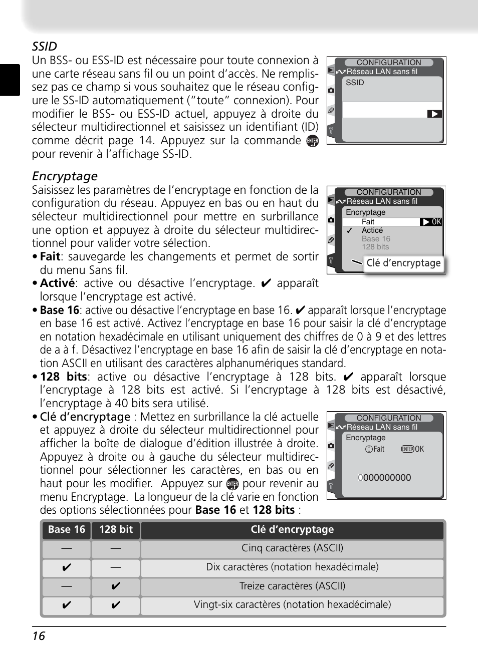 Ssid, Encryptage | Nikon WT-1 User Manual | Page 68 / 137