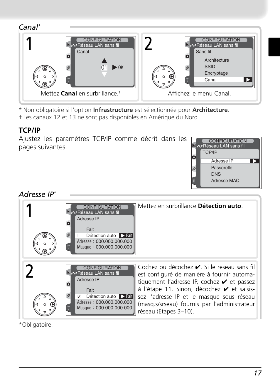 Tcp/ip, Canal, Adresse ip | Nikon WT-1 User Manual | Page 69 / 137