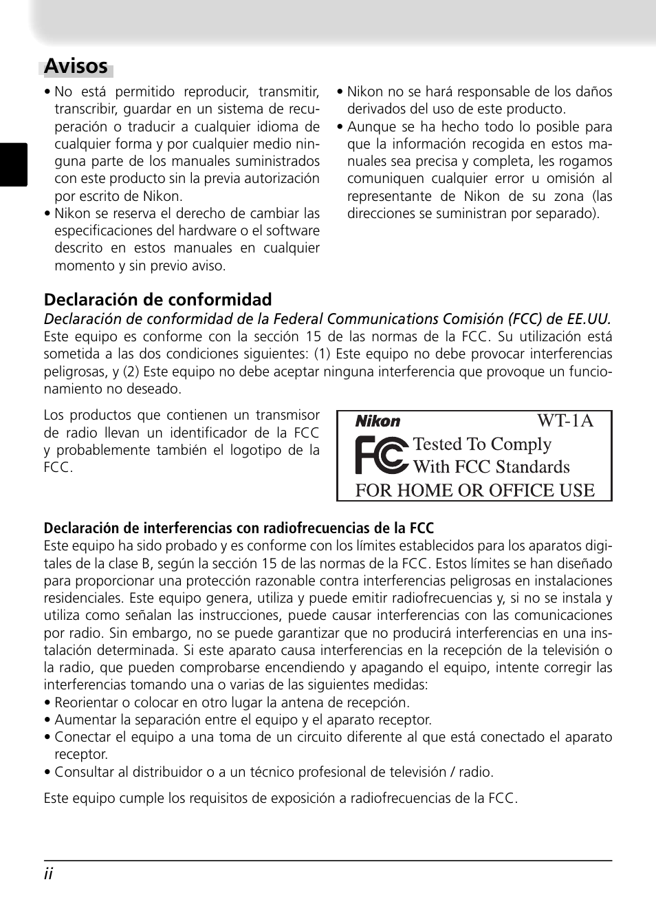 Avisos, Wt-1a | Nikon WT-1 User Manual | Page 95 / 137