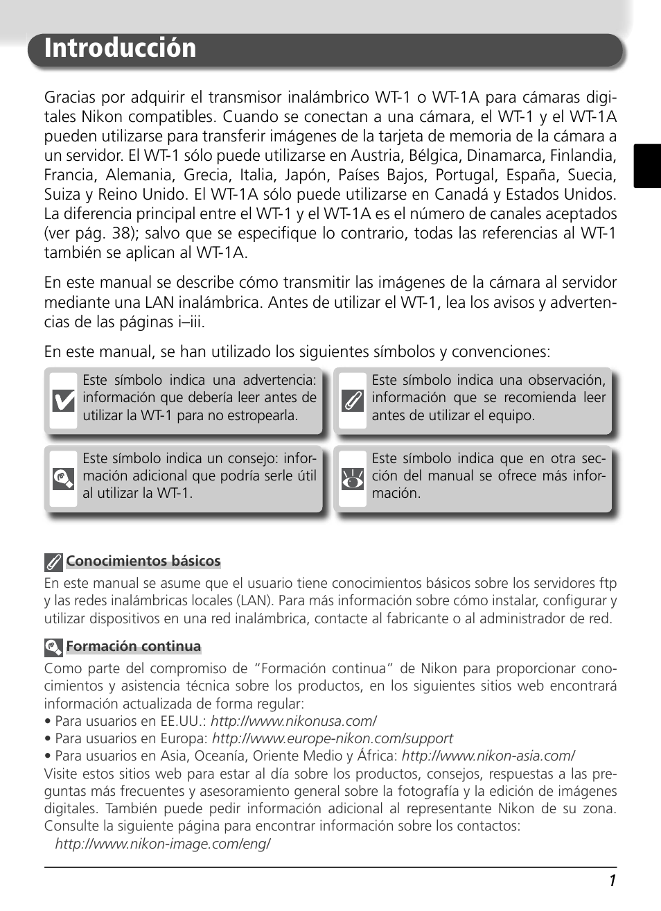 Introducción | Nikon WT-1 User Manual | Page 98 / 137