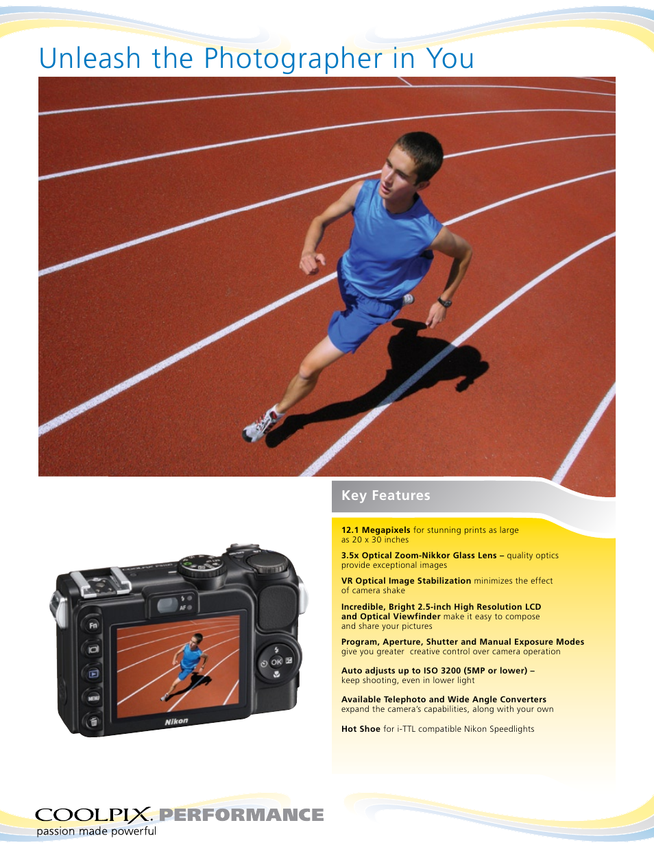 Unleash the photographer in you, Key features | Nikon Coolpix P5100 User Manual | Page 2 / 4
