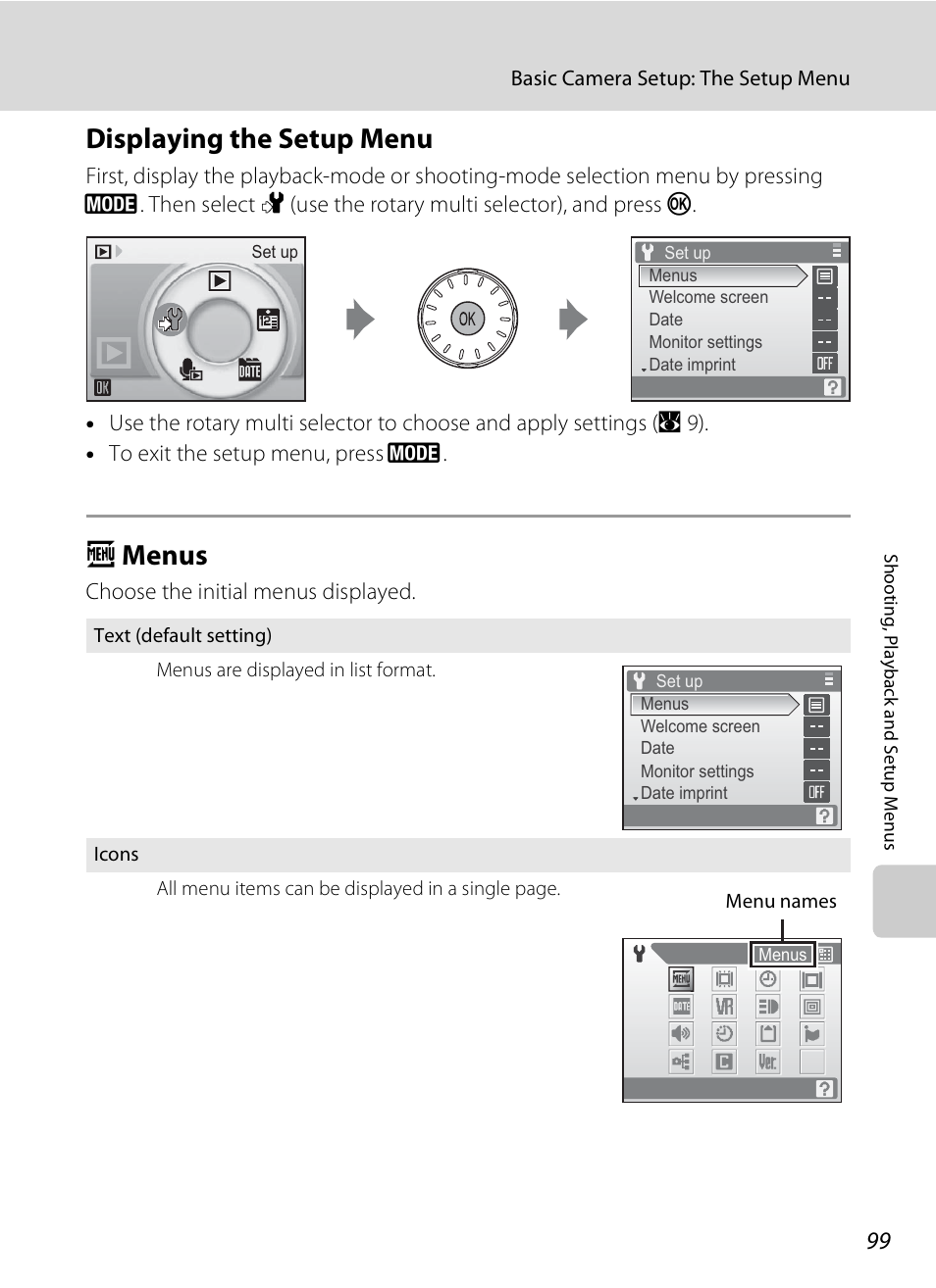 Displaying the setup menu, Menus, Displaying the setup menu a m | A 99) wil, A 99, A menus | Nikon Coolpix S510 User Manual | Page 111 / 148