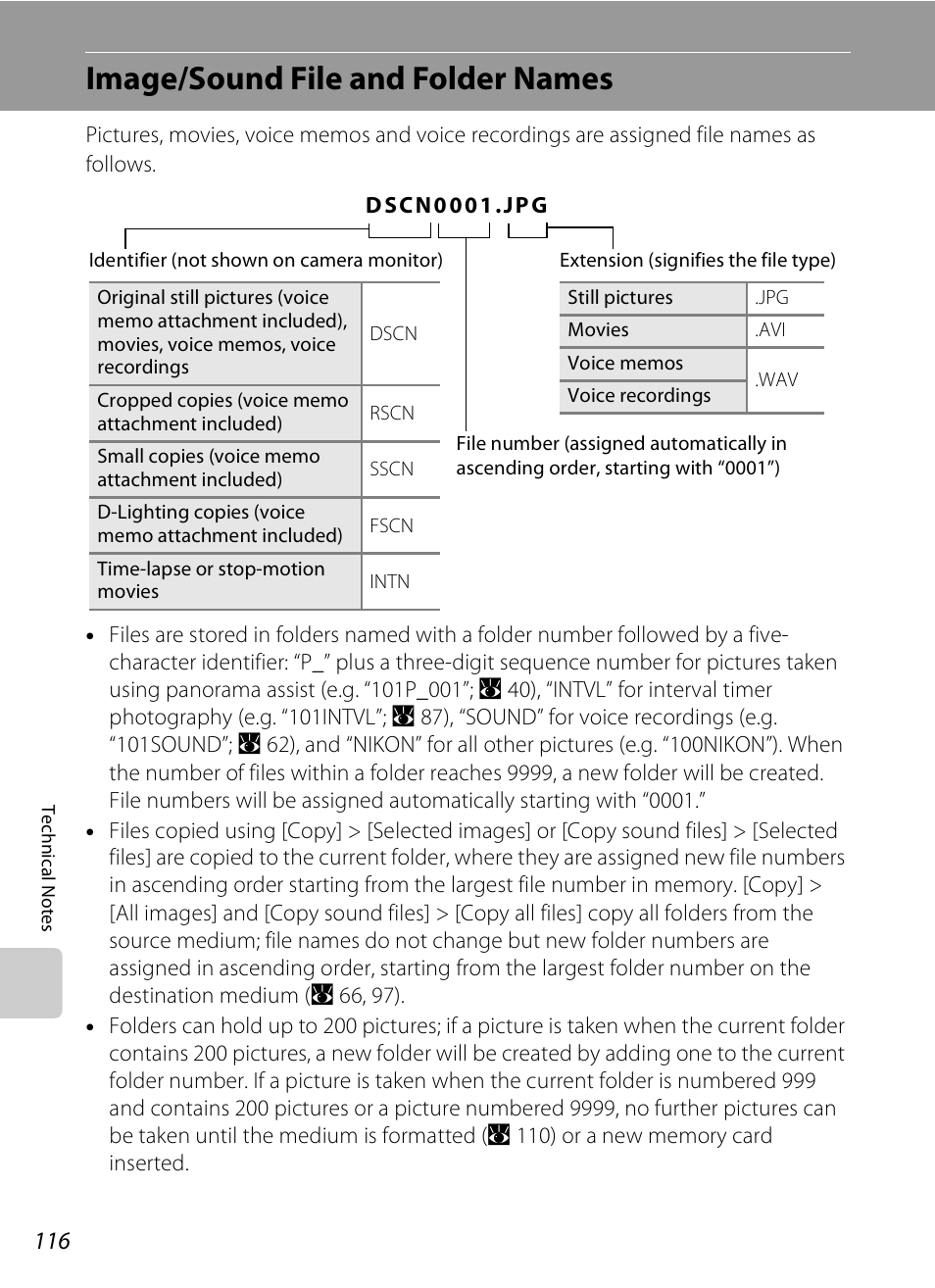 Image/sound file and folder names, See, “image/sound file and folder names, A 116) | Nikon Coolpix S510 User Manual | Page 128 / 148