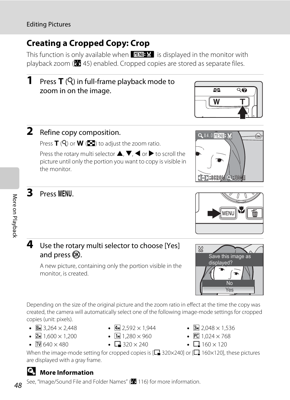 Creating a cropped copy: crop | Nikon Coolpix S510 User Manual | Page 60 / 148