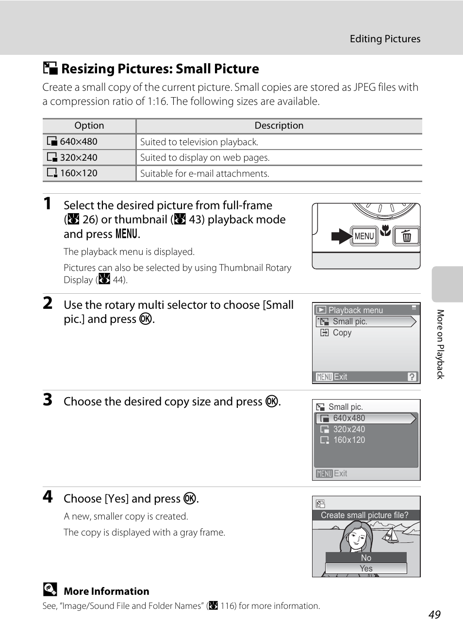 G resizing pictures: small picture | Nikon Coolpix S510 User Manual | Page 61 / 148