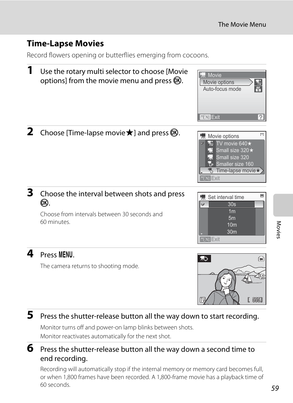 Time-lapse movies, A 59) | Nikon Coolpix S510 User Manual | Page 71 / 148