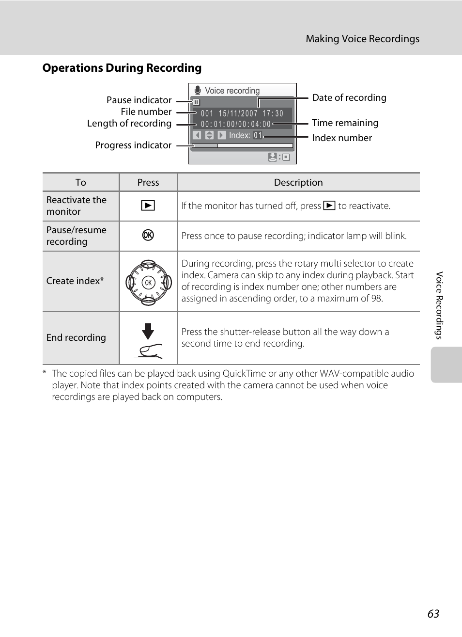 Operations during recording, A 63) fo | Nikon Coolpix S510 User Manual | Page 75 / 148