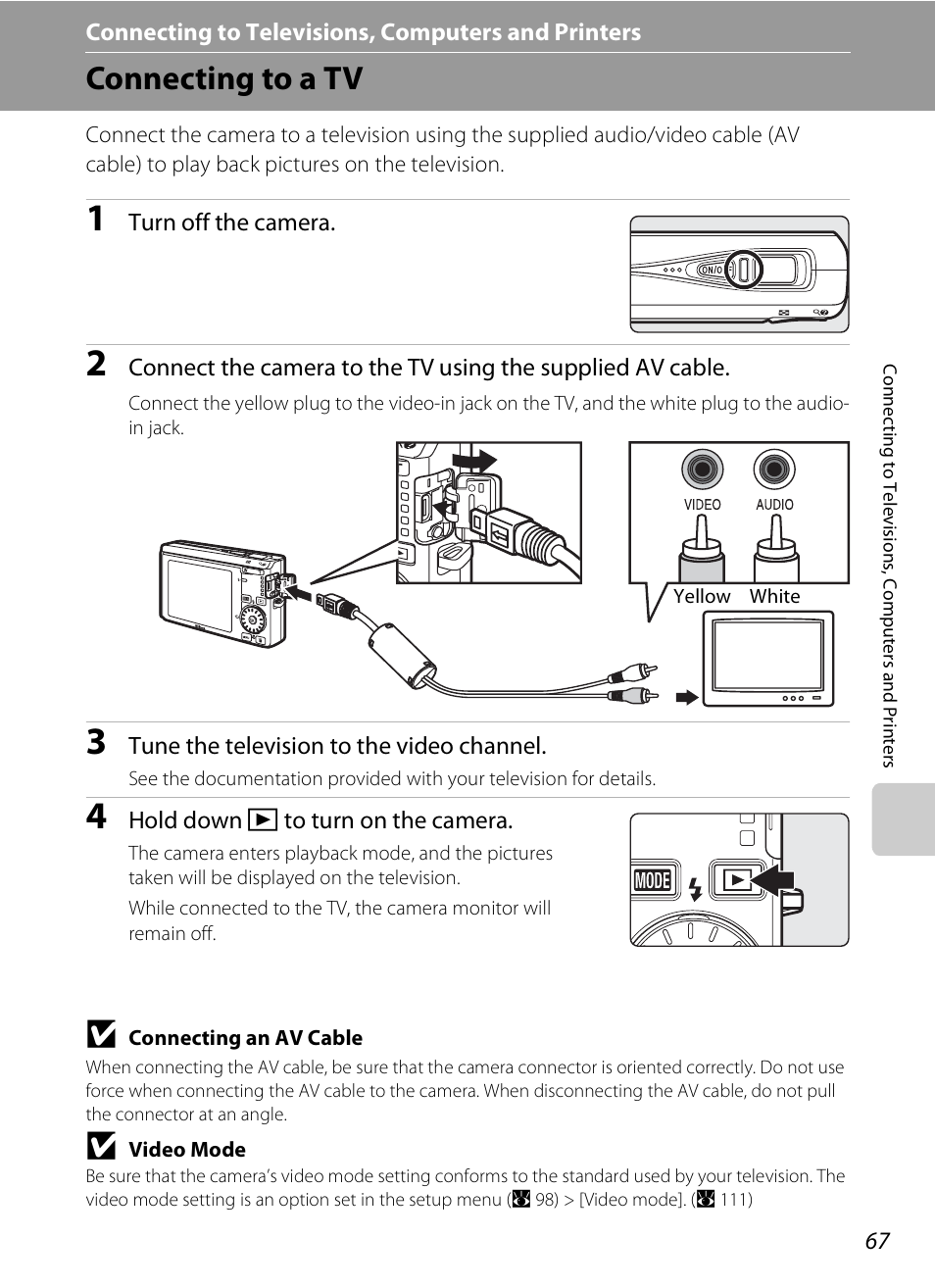 Connecting to televisions, computers and printers, Connecting to a tv | Nikon Coolpix S510 User Manual | Page 79 / 148