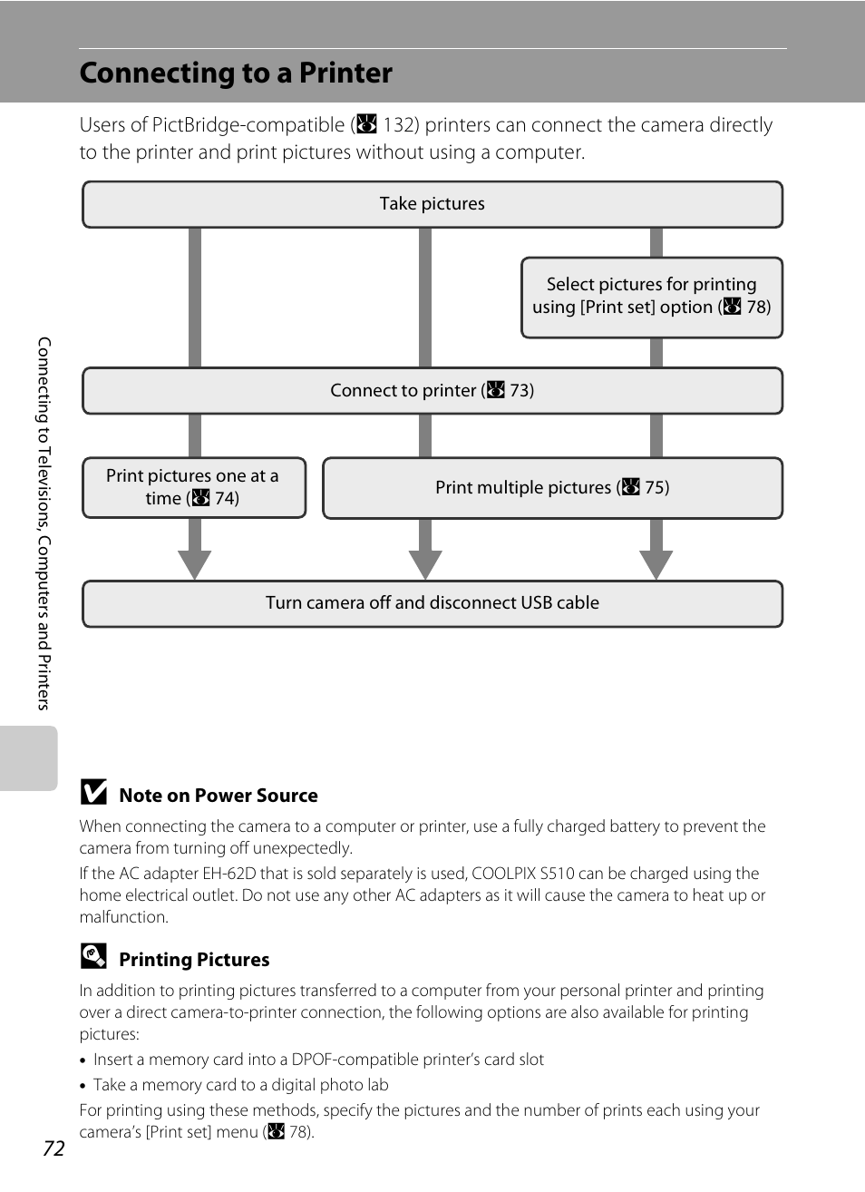 Connecting to a printer | Nikon Coolpix S510 User Manual | Page 84 / 148