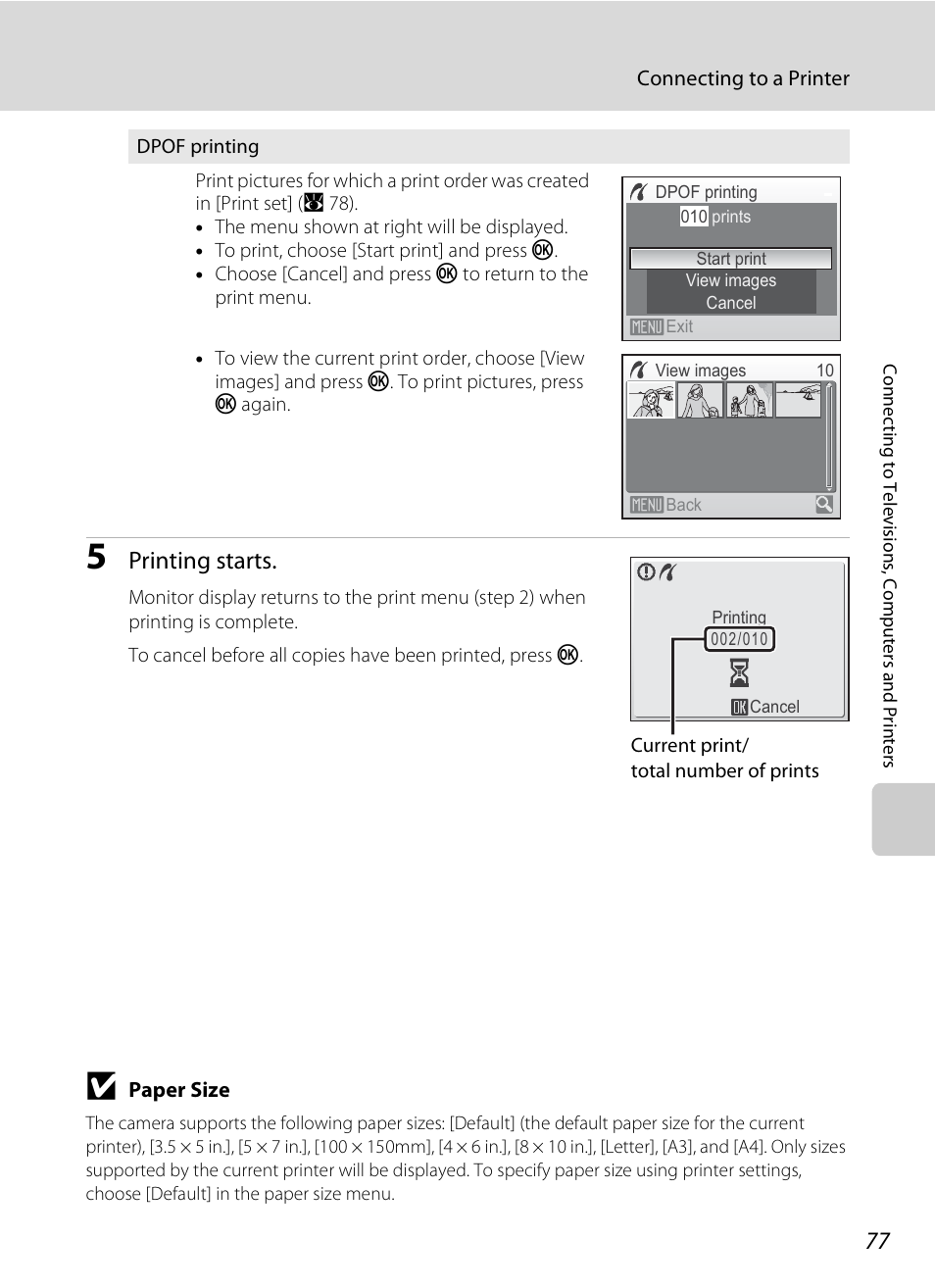 Printing starts | Nikon Coolpix S510 User Manual | Page 89 / 148