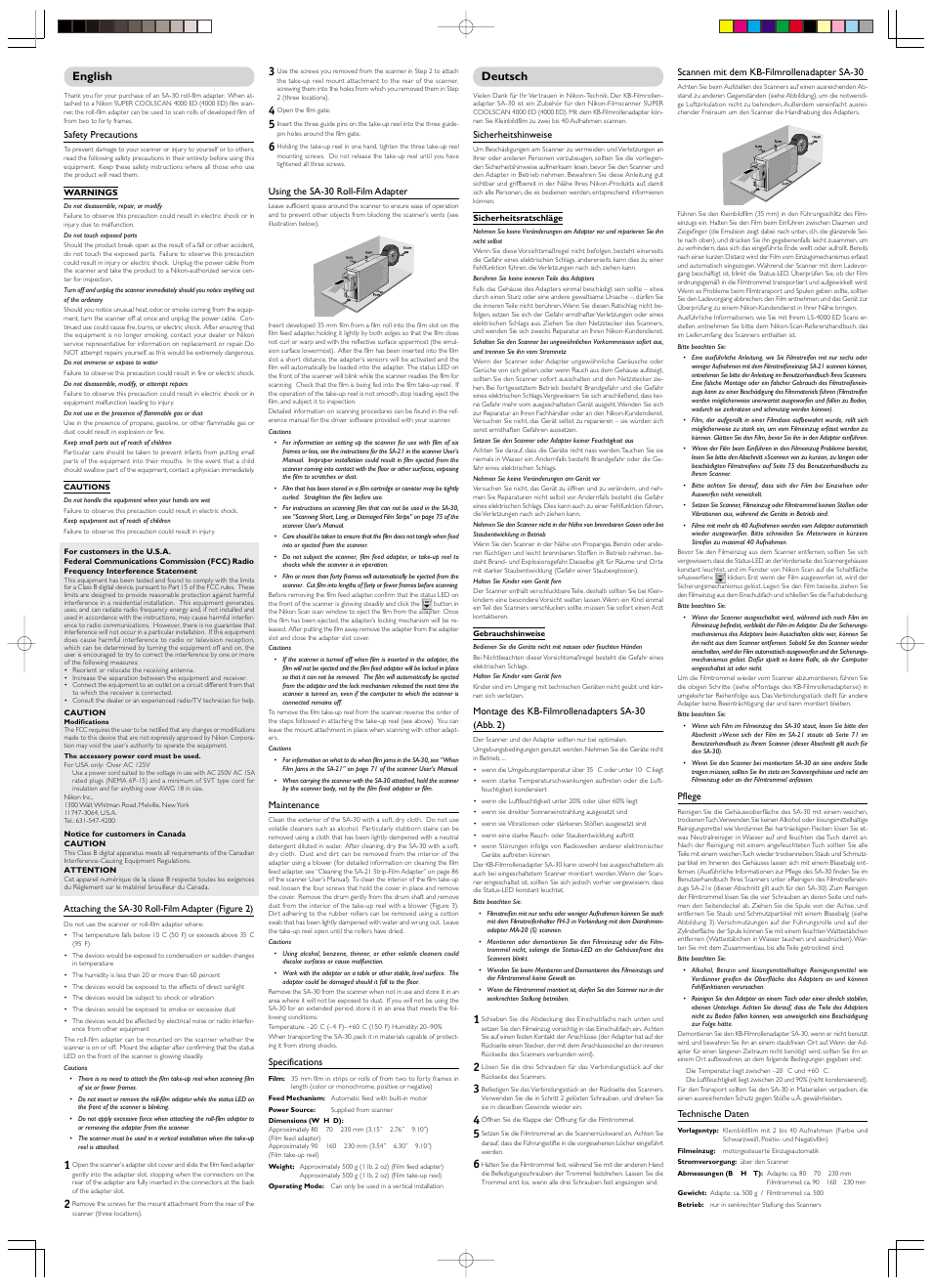 English, Deutsch | Nikon SA-30 User Manual | Page 2 / 4