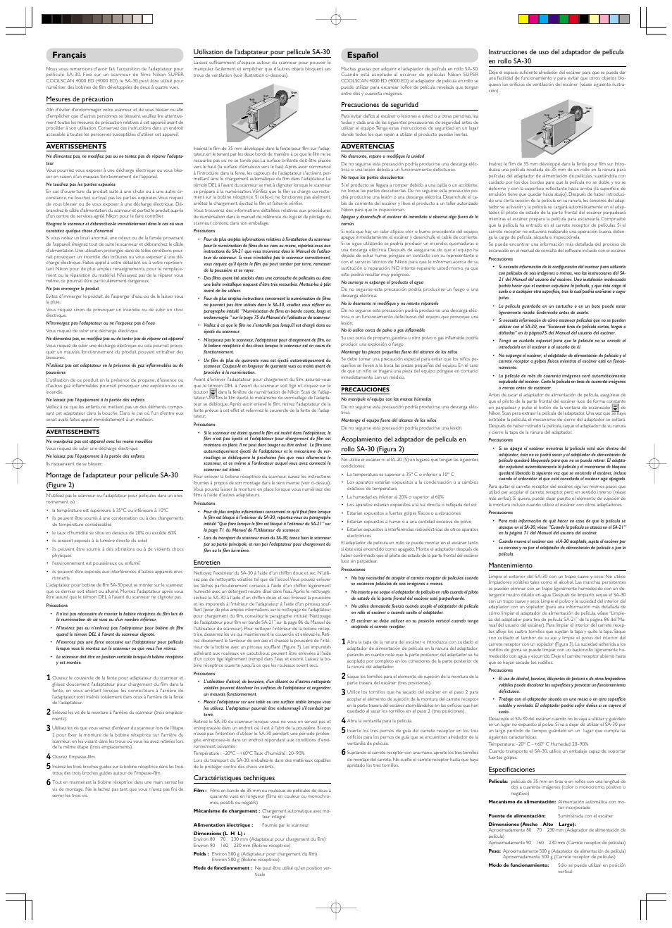 Français, Español | Nikon SA-30 User Manual | Page 3 / 4