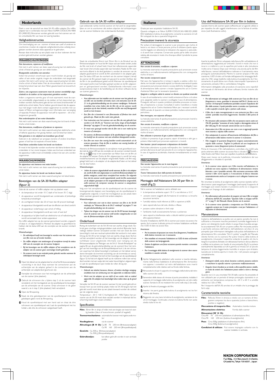 Nederlands, Italiano | Nikon SA-30 User Manual | Page 4 / 4