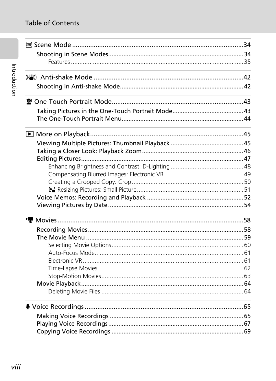 Viii | Nikon Coolpix S200 User Manual | Page 10 / 152