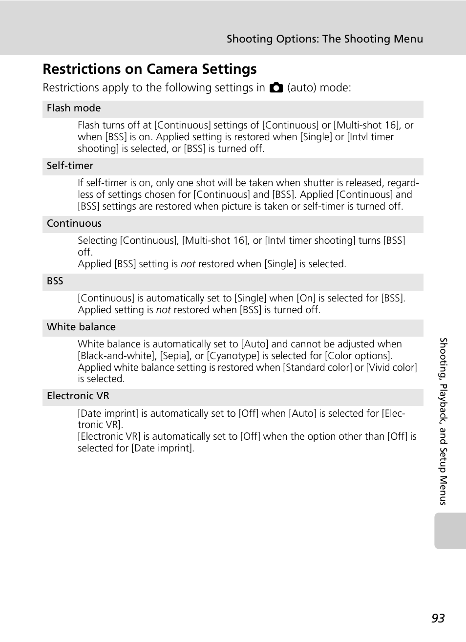 Restrictions on camera settings | Nikon Coolpix S200 User Manual | Page 107 / 152