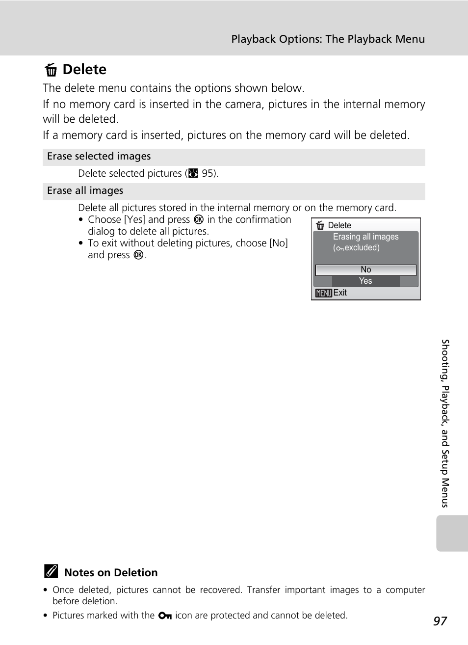 Delete, Adelete | Nikon Coolpix S200 User Manual | Page 111 / 152