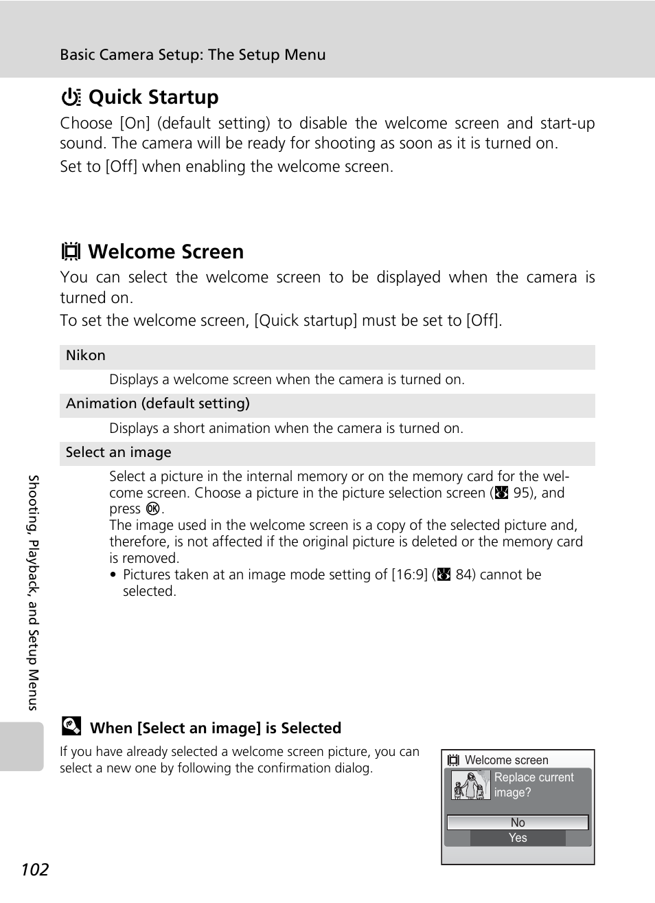 Quick startup, Welcome screen, Hquick startup | Vwelcome screen | Nikon Coolpix S200 User Manual | Page 116 / 152