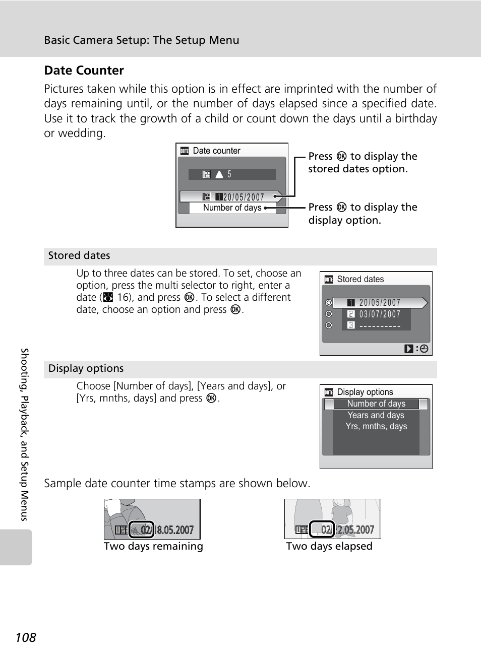 Date counter | Nikon Coolpix S200 User Manual | Page 122 / 152