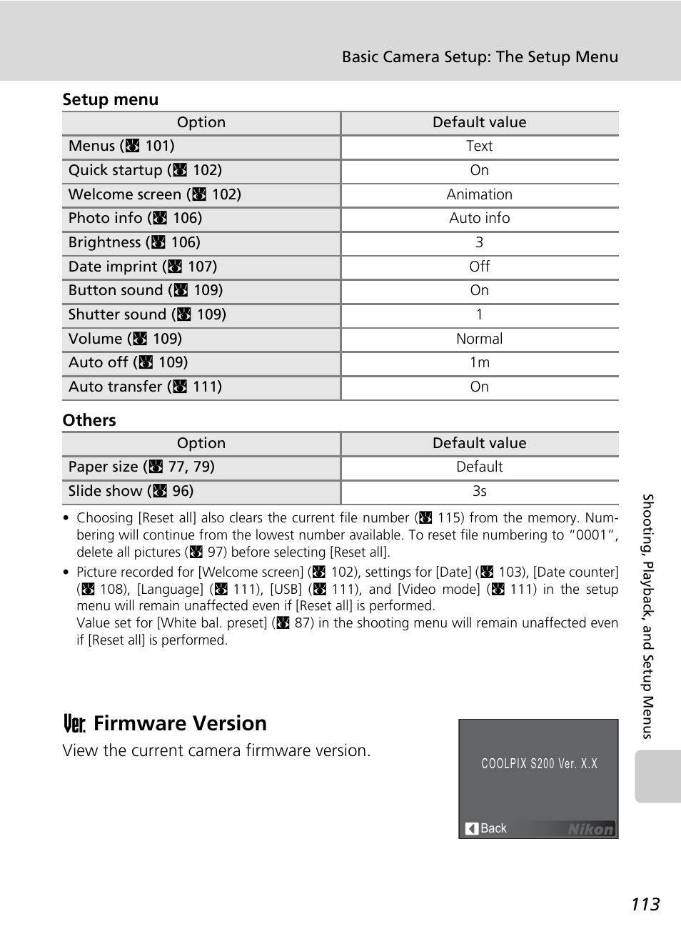 Firmware version, Bfirmware version | Nikon Coolpix S200 User Manual | Page 127 / 152