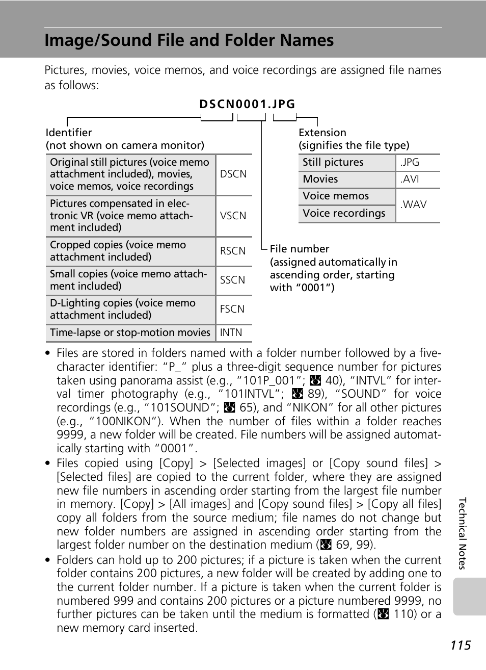 Image/sound file and folder names | Nikon Coolpix S200 User Manual | Page 129 / 152