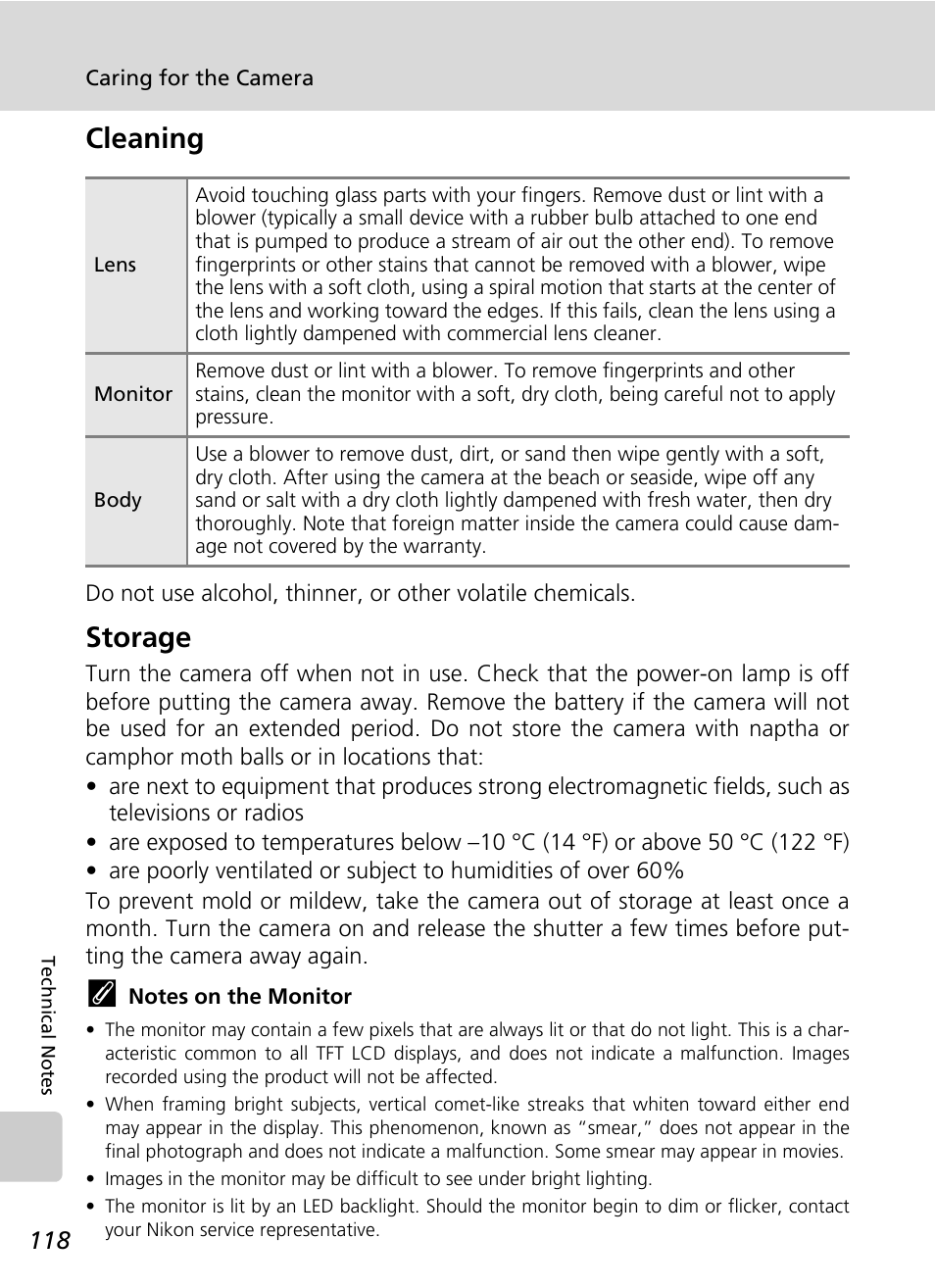 Cleaning, Storage | Nikon Coolpix S200 User Manual | Page 132 / 152