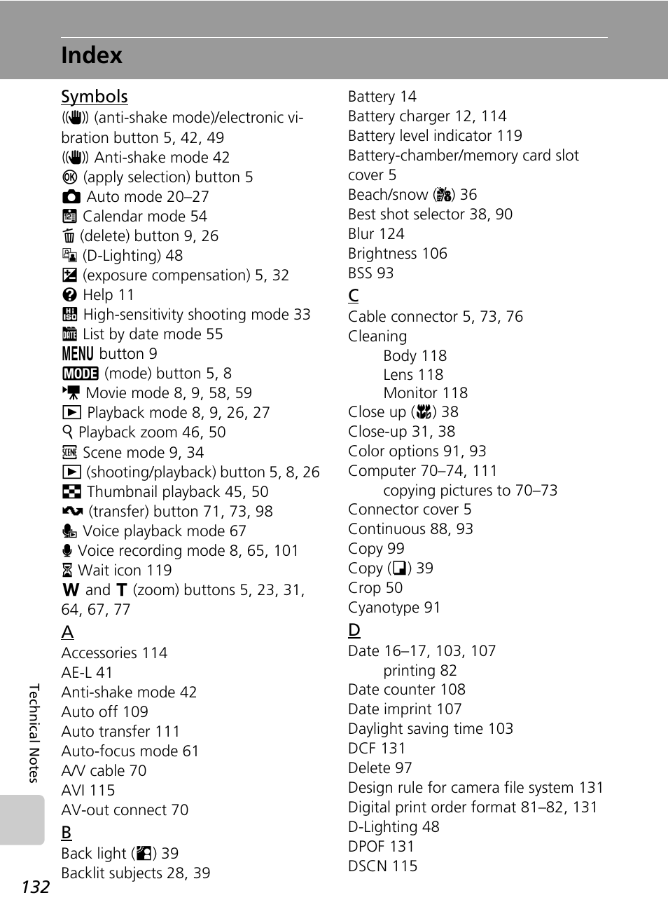 Index | Nikon Coolpix S200 User Manual | Page 146 / 152