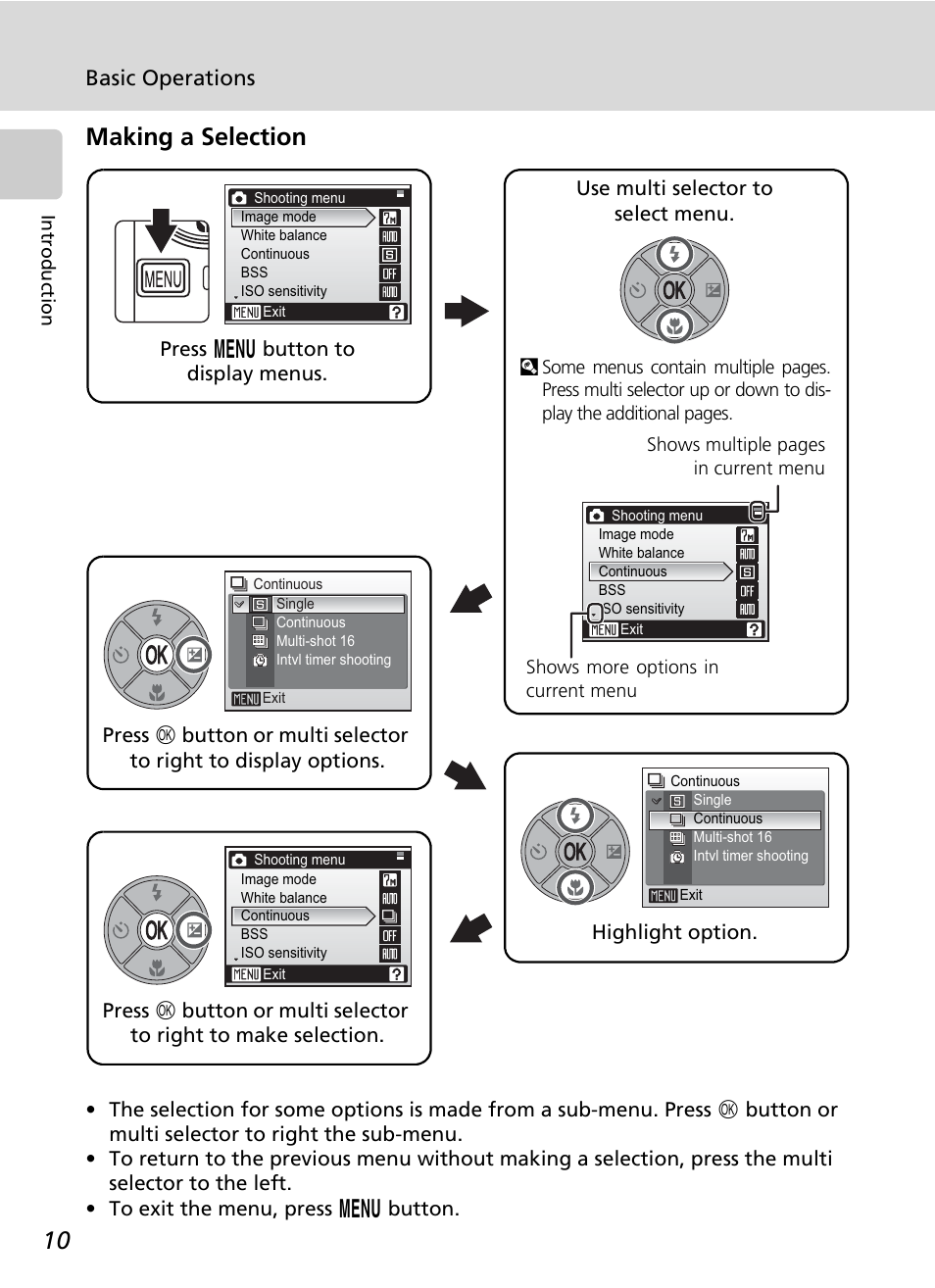 Making a selection, Basic operations | Nikon Coolpix S200 User Manual | Page 24 / 152