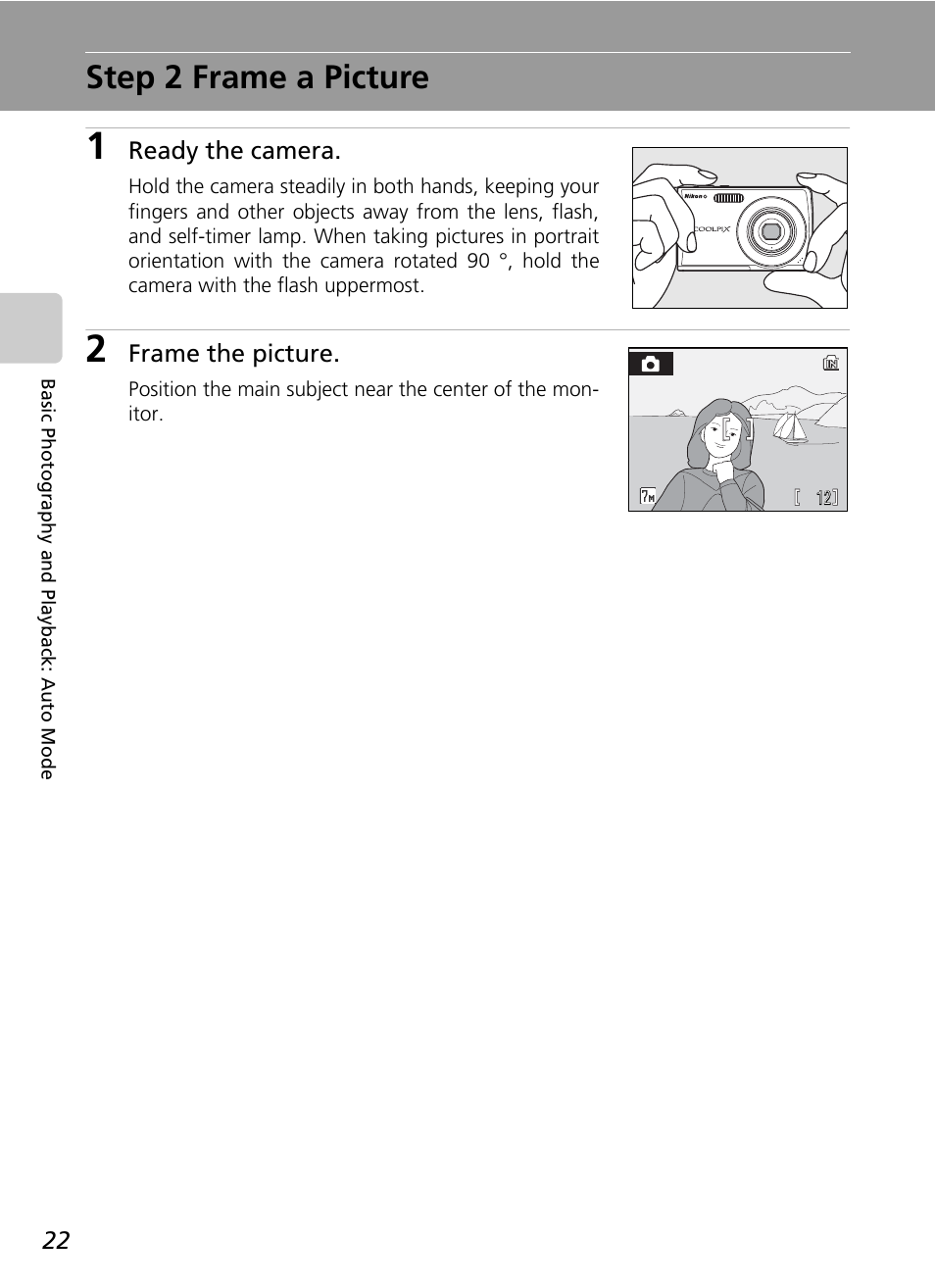 Step 2 frame a picture | Nikon Coolpix S200 User Manual | Page 36 / 152