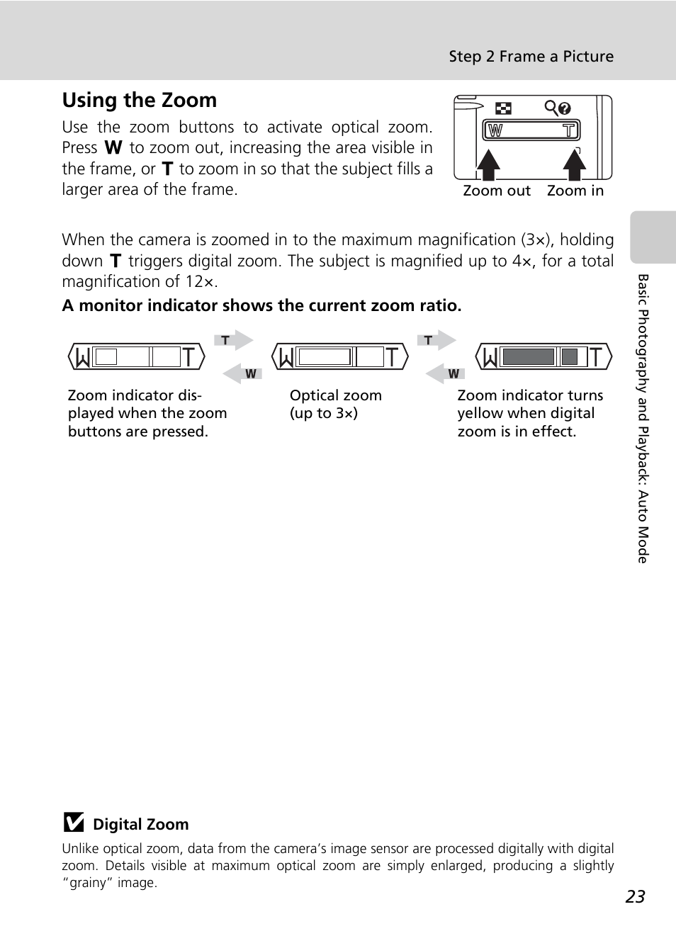 Using the zoom | Nikon Coolpix S200 User Manual | Page 37 / 152