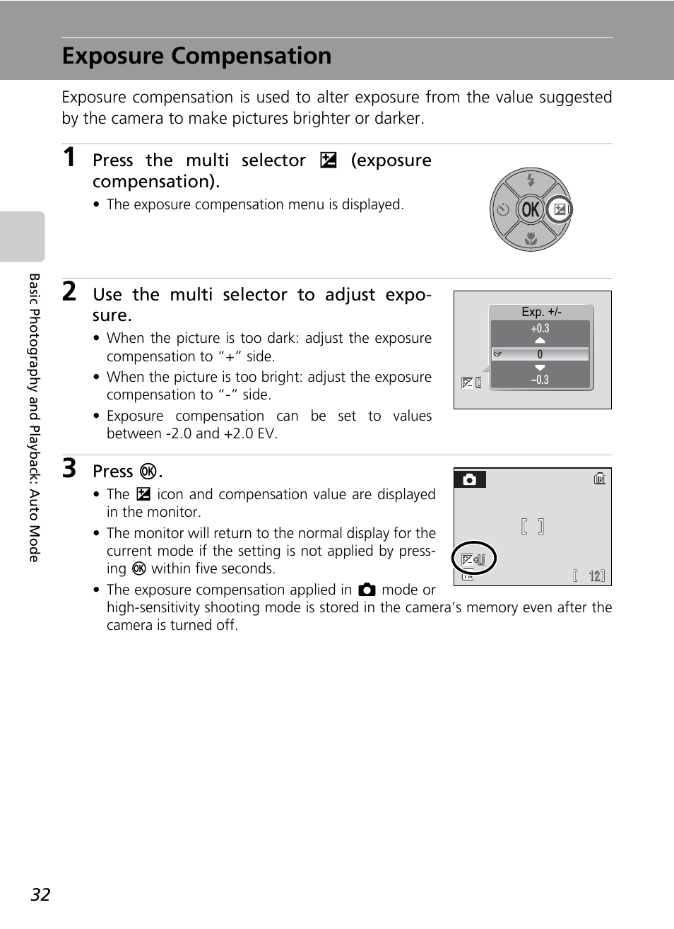 Exposure compensation | Nikon Coolpix S200 User Manual | Page 46 / 152