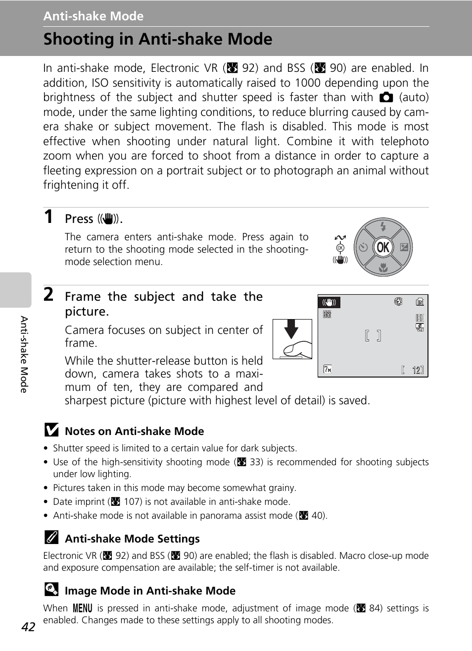 Anti-shake mode, Shooting in anti-shake mode | Nikon Coolpix S200 User Manual | Page 56 / 152