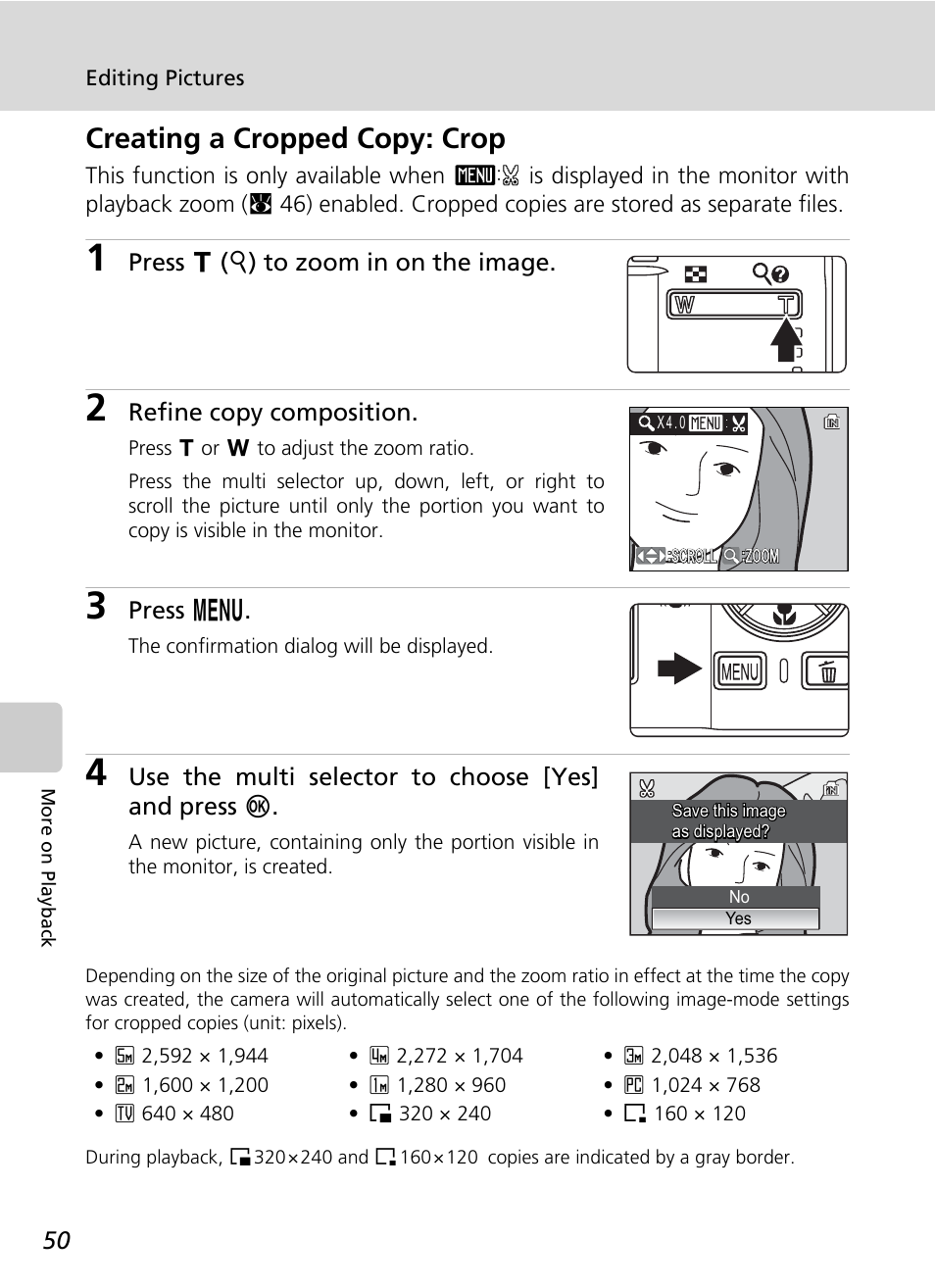 Creating a cropped copy: crop | Nikon Coolpix S200 User Manual | Page 64 / 152