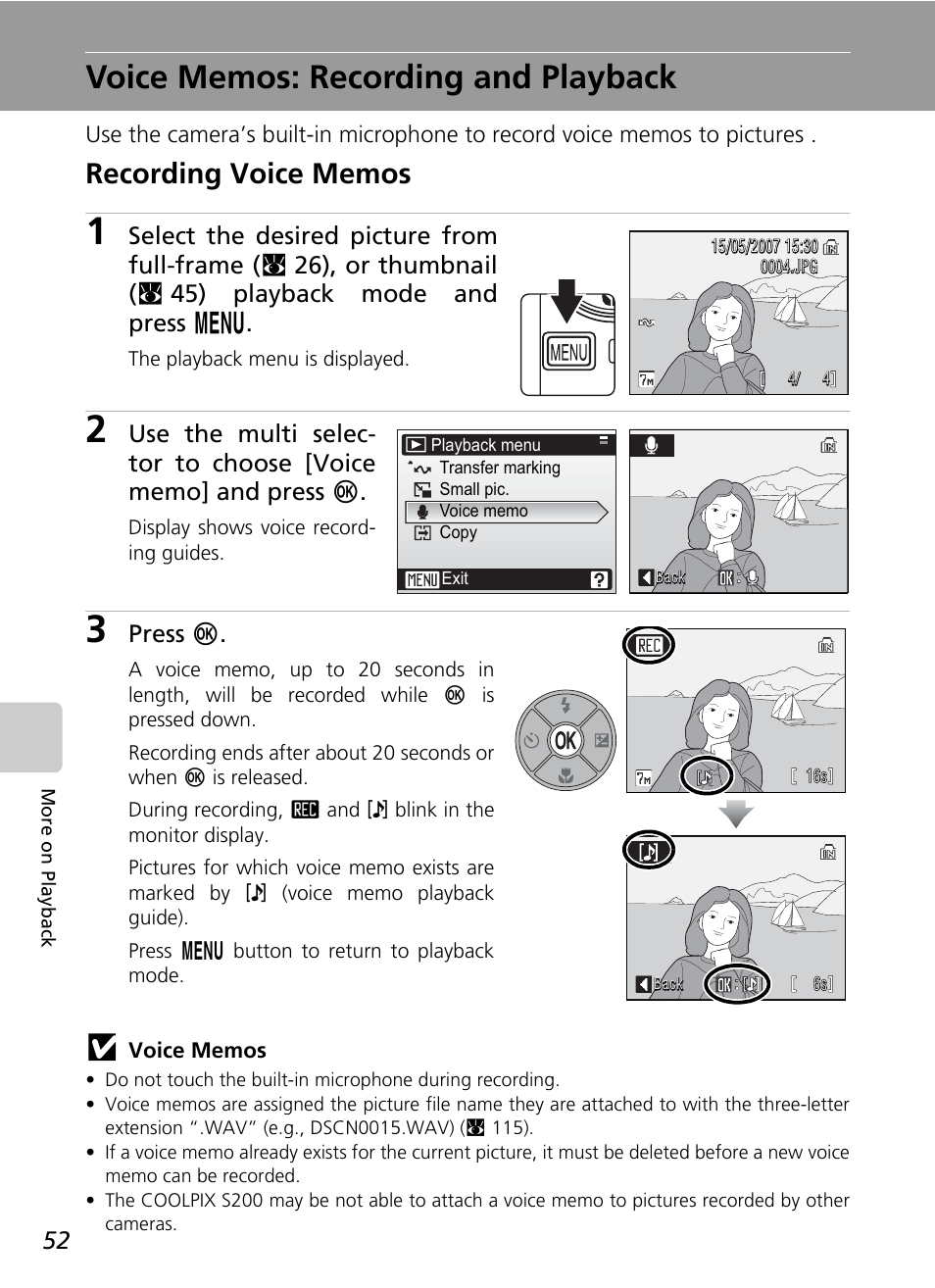 Voice memos: recording and playback, Voice memo, Press d | Nikon Coolpix S200 User Manual | Page 66 / 152