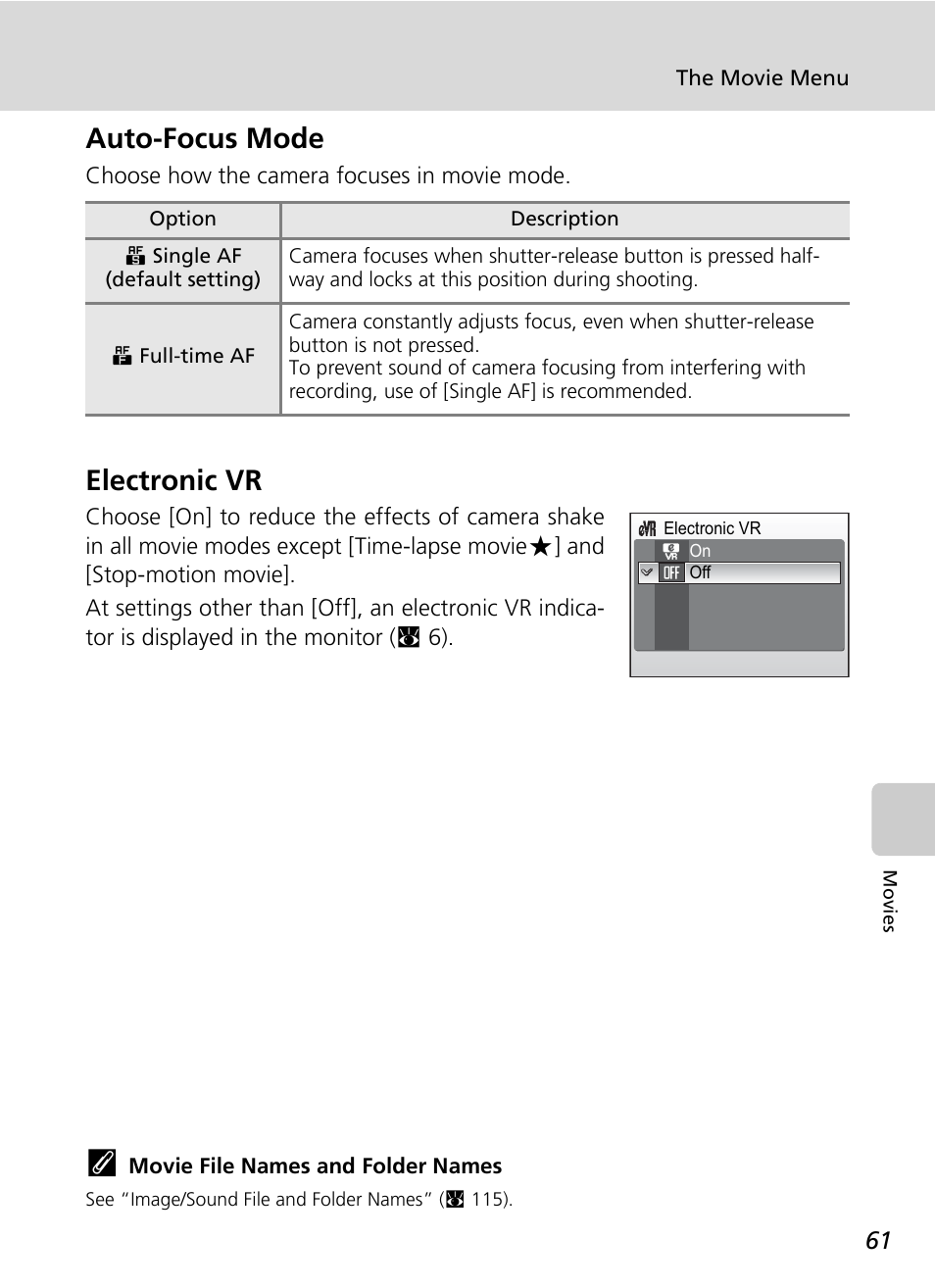 Auto-focus mode, Electronic vr | Nikon Coolpix S200 User Manual | Page 75 / 152