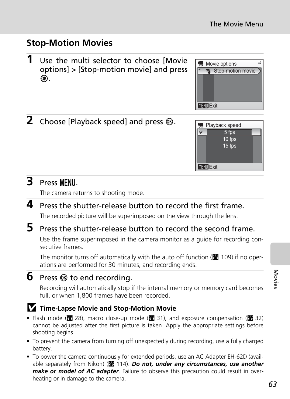 Stop-motion movies | Nikon Coolpix S200 User Manual | Page 77 / 152