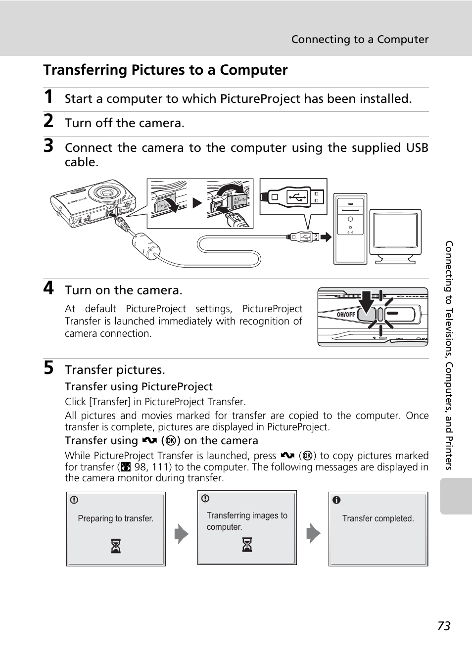 Transferring pictures to a computer | Nikon Coolpix S200 User Manual | Page 87 / 152