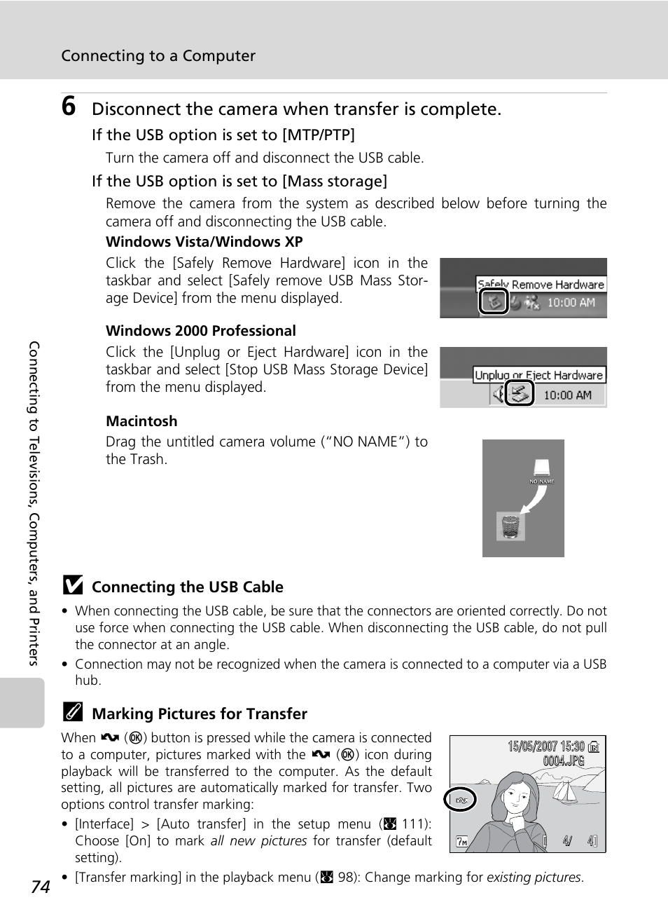 Disconnect the camera when transfer is complete | Nikon Coolpix S200 User Manual | Page 88 / 152