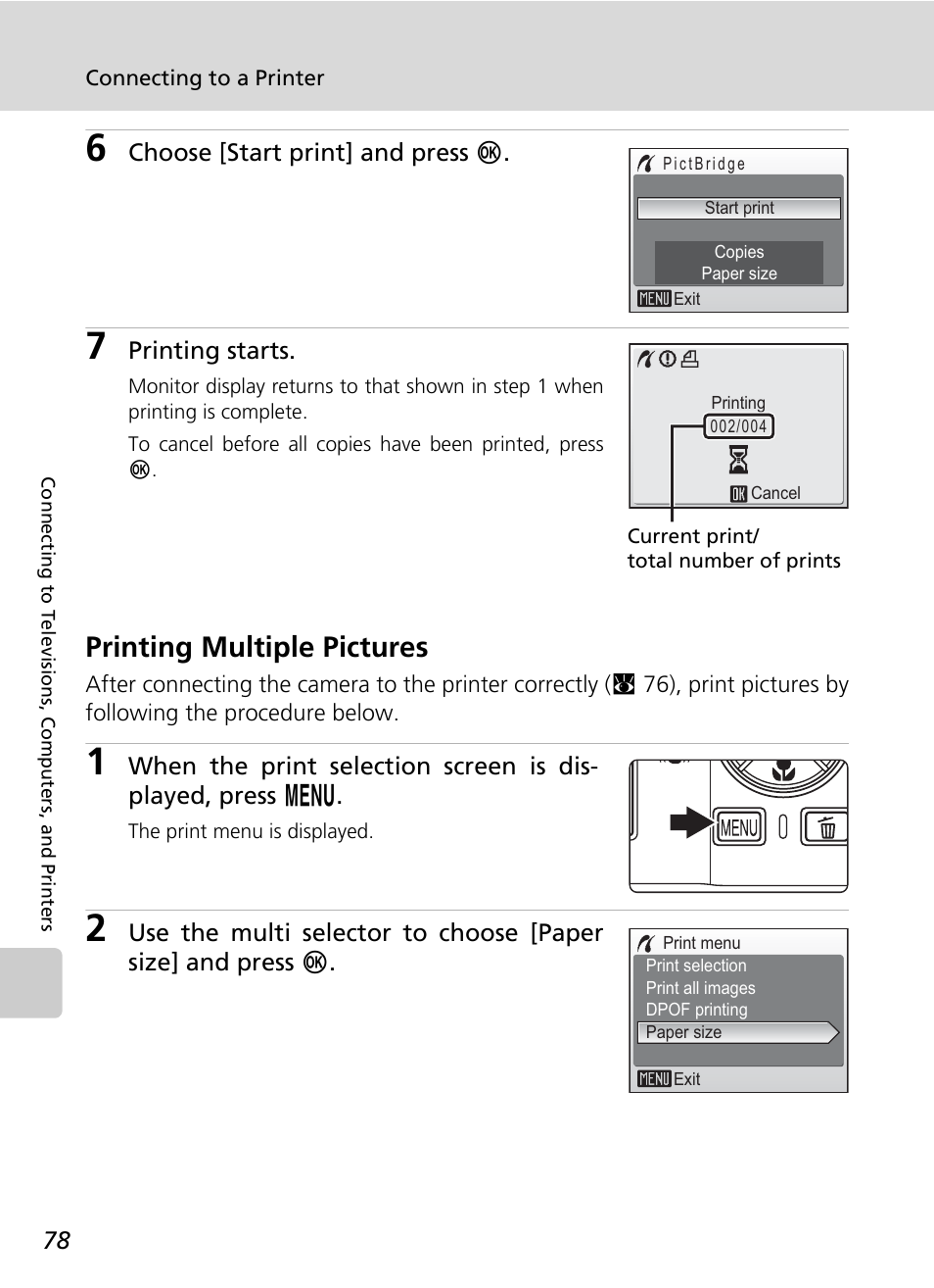 Printing multiple pictures | Nikon Coolpix S200 User Manual | Page 92 / 152