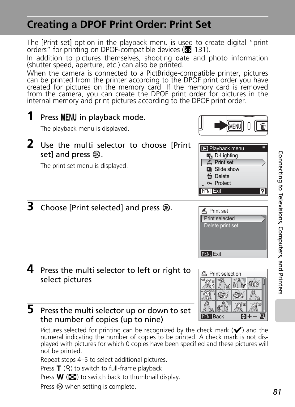 Creating a dpof print order: print set, Print set | Nikon Coolpix S200 User Manual | Page 95 / 152