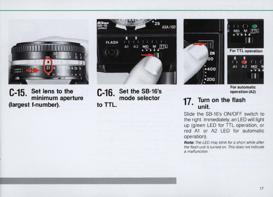 Set the zoom setting, Knob on the exposure calculator dial, Set the shutter speed on ' the camera | Nikon SPEEDLIGHT SB-16 User Manual | Page 17 / 100