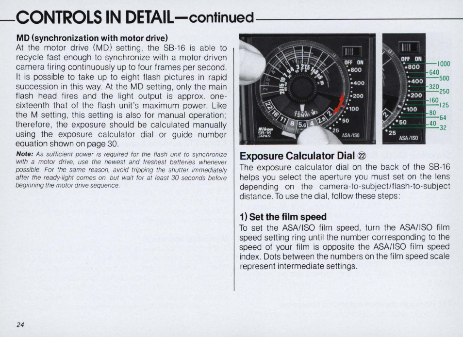 Flash unit couplers as-8 ® and as-9 (d, Flash unit couplers as-8 and as-9, Controls in detail | Nikon SPEEDLIGHT SB-16 User Manual | Page 24 / 100