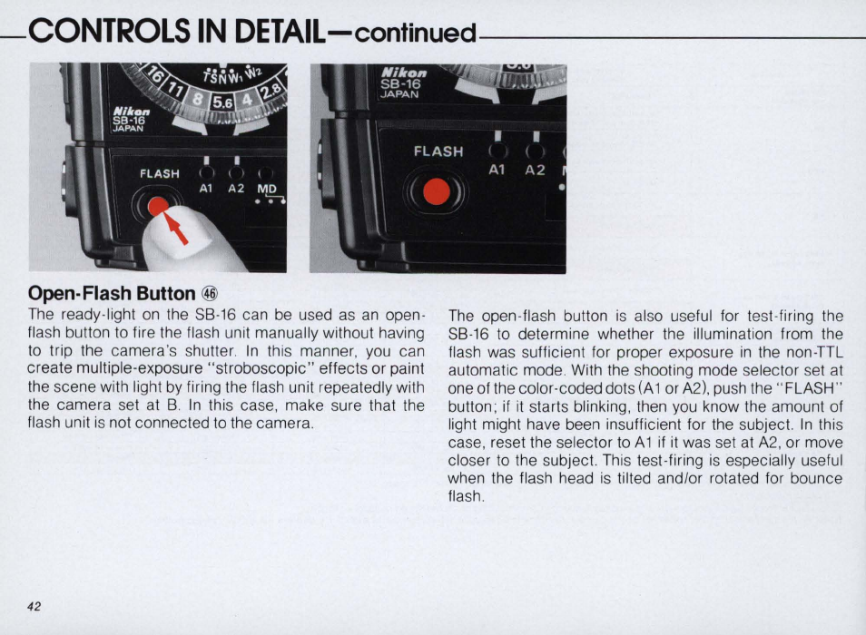 Controls in detail —continued, Example | Nikon SPEEDLIGHT SB-16 User Manual | Page 42 / 100