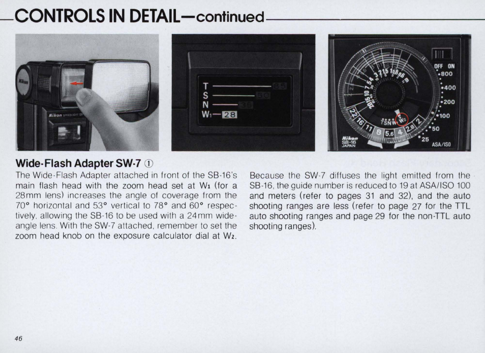 Non-ttl automatic exposure compensation | Nikon SPEEDLIGHT SB-16 User Manual | Page 46 / 100