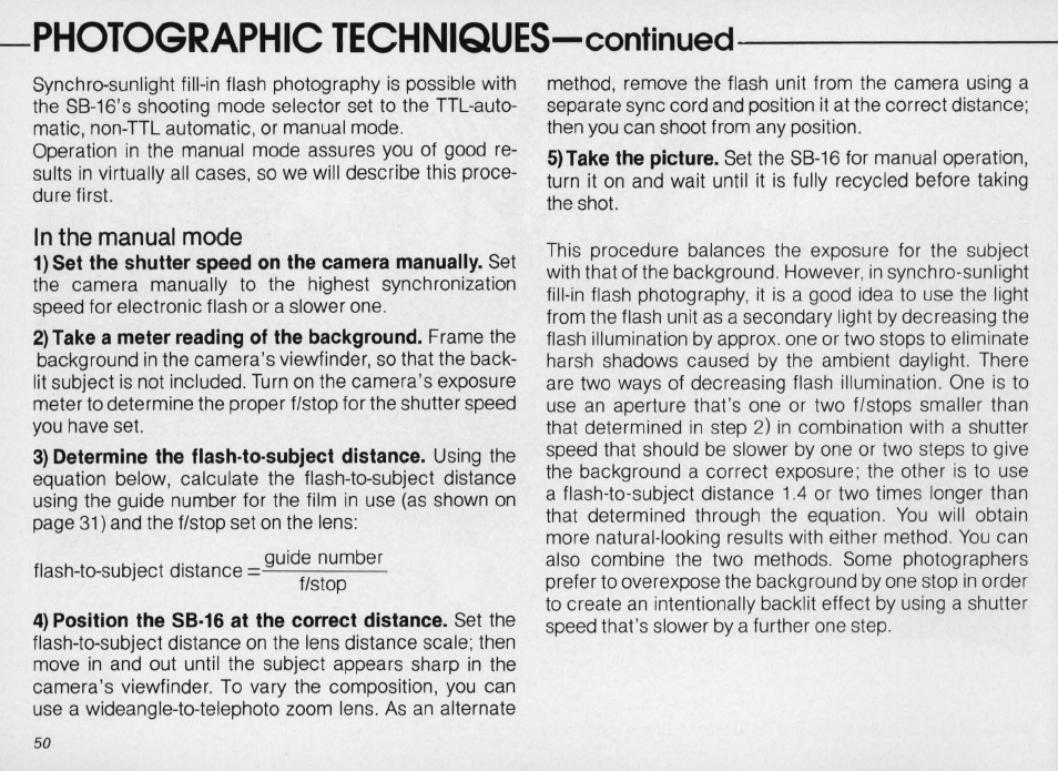 With thesb-16a, Controls in detail —continued | Nikon SPEEDLIGHT SB-16 User Manual | Page 50 / 100