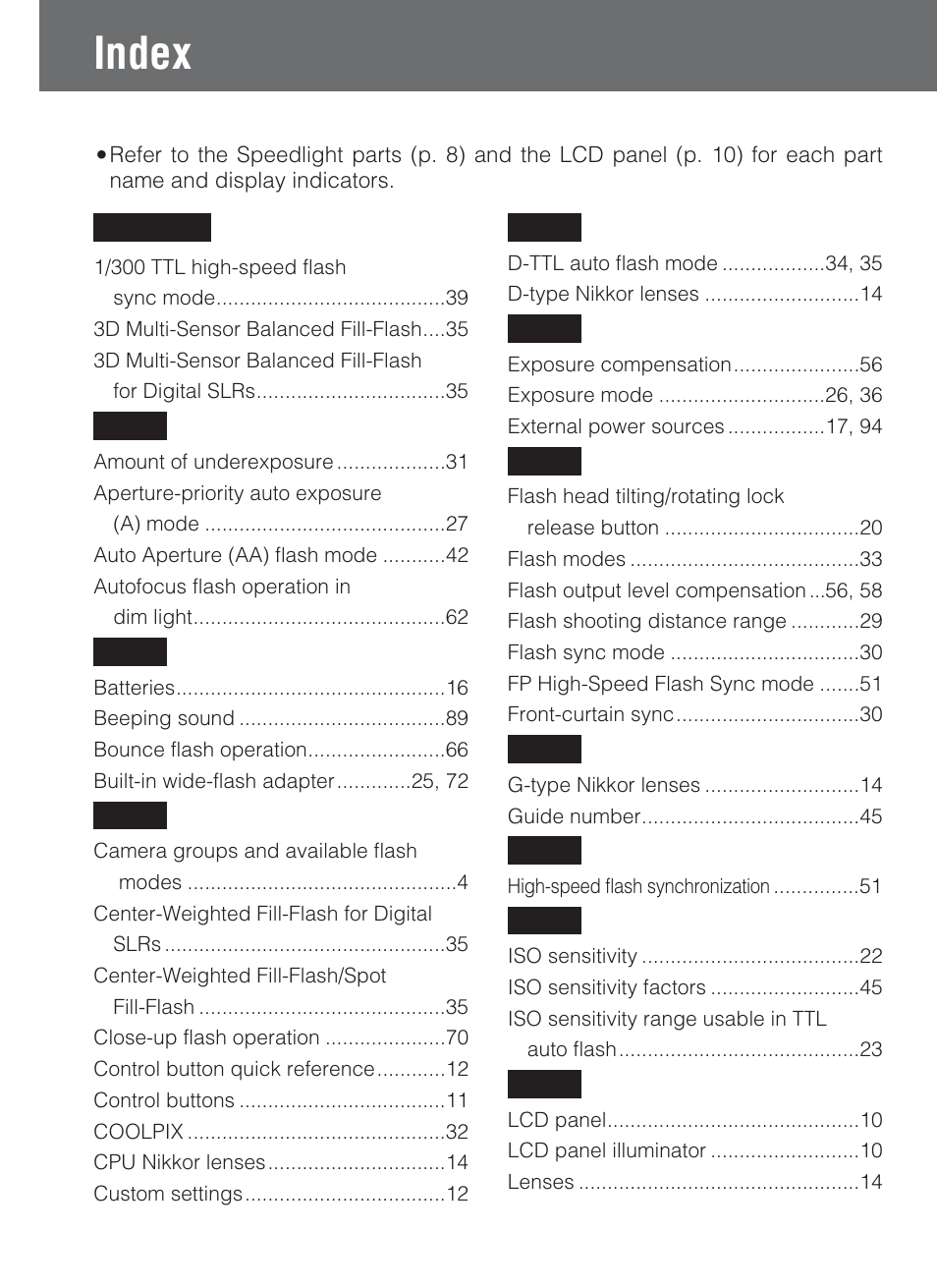 Index | Nikon SB-80DX User Manual | Page 104 / 108