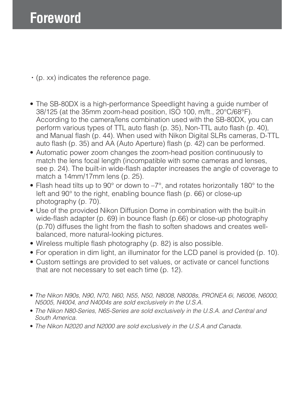 Foreword | Nikon SB-80DX User Manual | Page 2 / 108